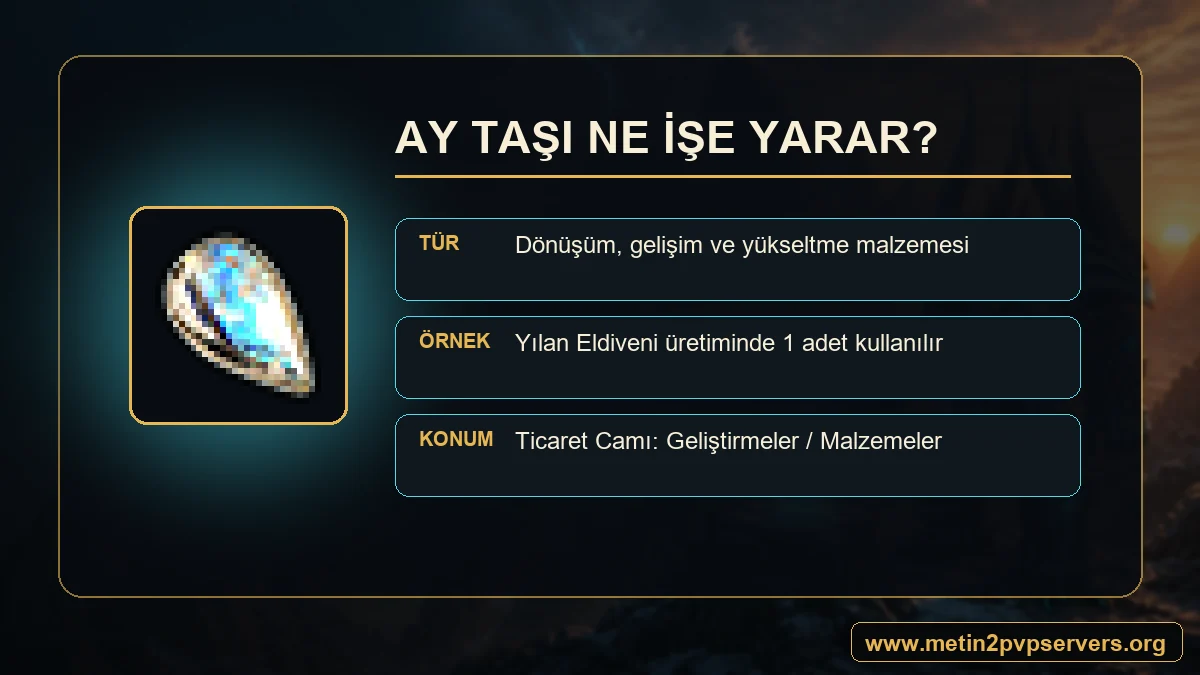 Metin2 Ay Taşı yükseltme malzemesi ikonu ve Yılan Eldiveni kullanım bilgisi