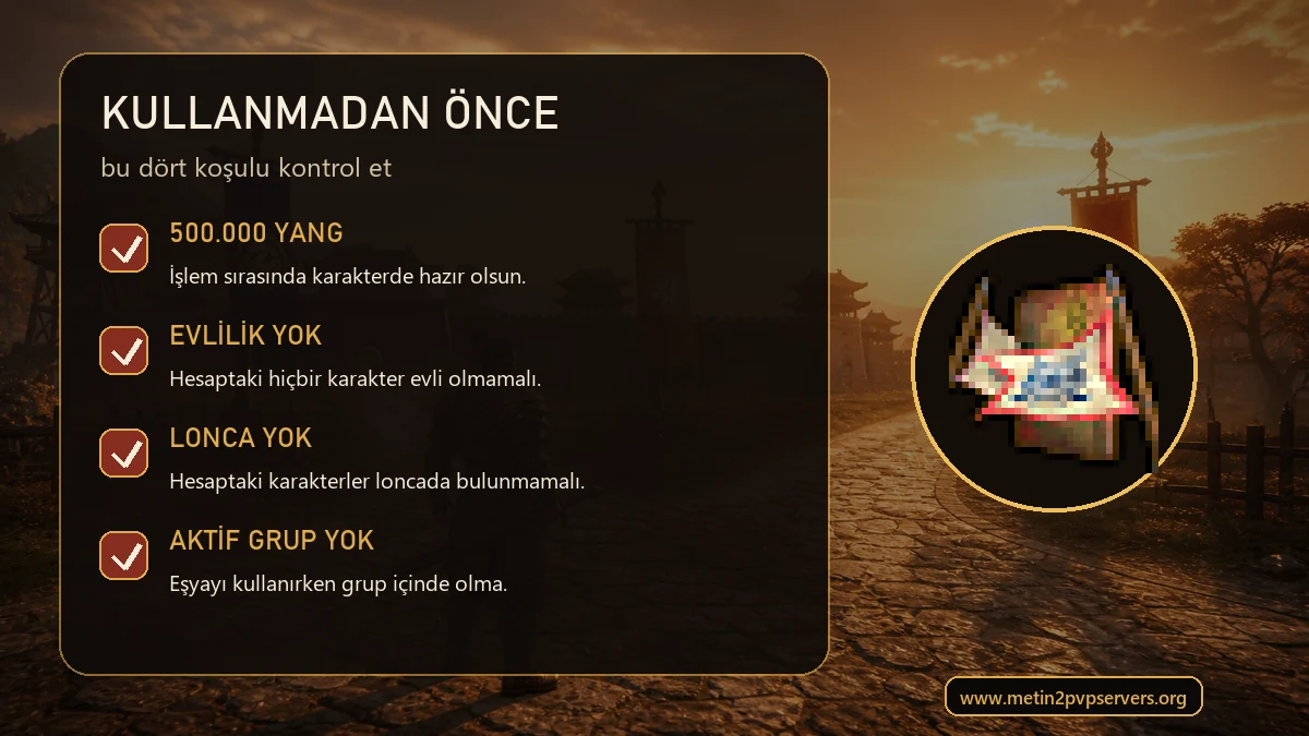 Metin2 Krallıkların İzi 500000 Yang evlilik lonca ve aktif grup şartları