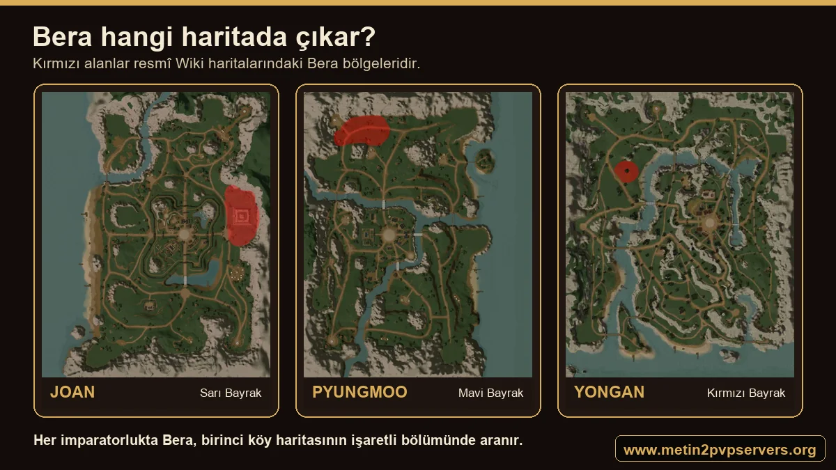 Metin2 Bera Joan Pyungmoo Yongan üç imparatorluk resmî harita konumları