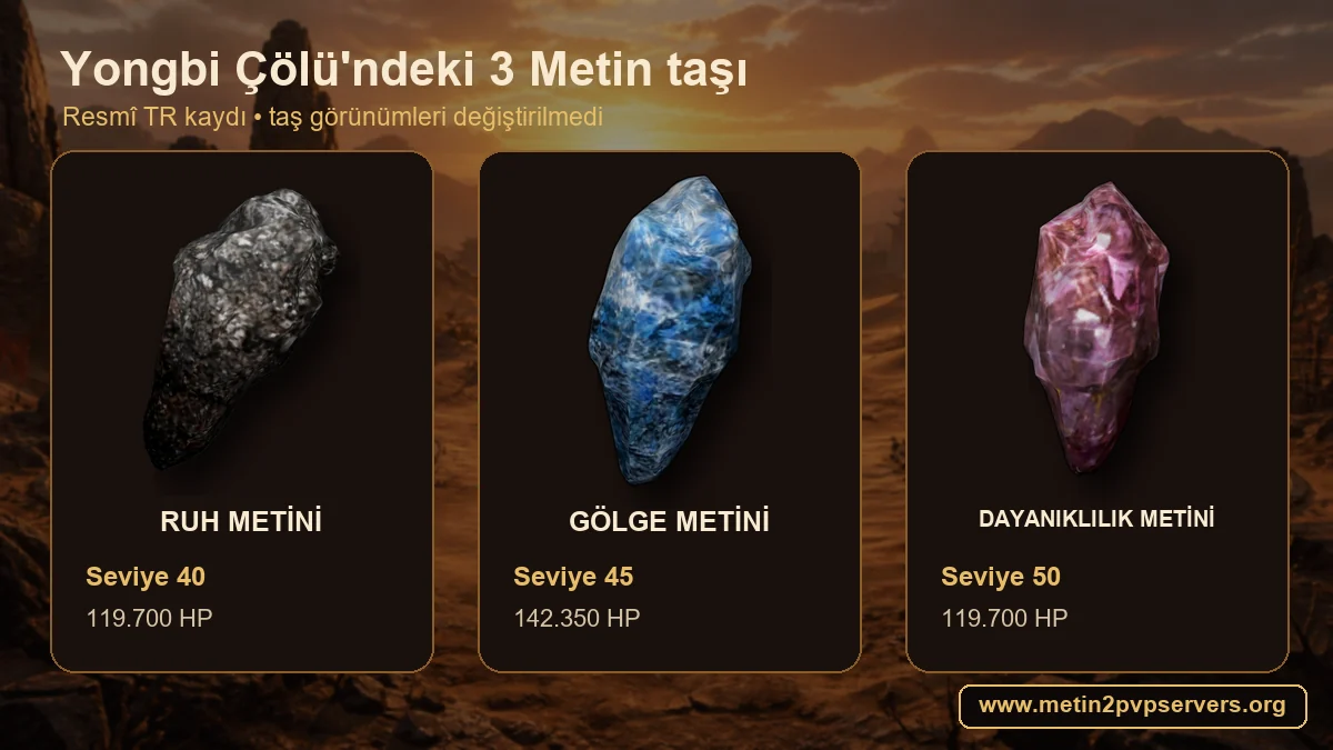 Metin2 Yongbi Çölü Ruh Gölge ve Dayanıklılık Metini seviye ve HP karşılaştırması