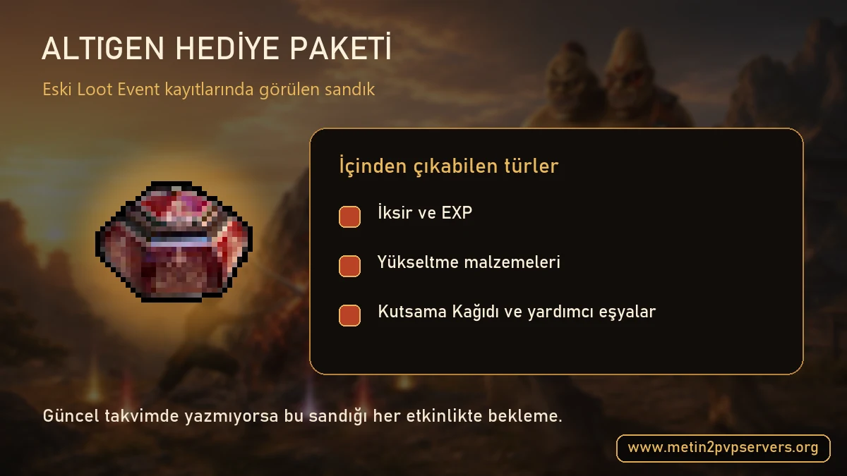 Metin2 Altıgen Hediye Paketi ikonu ve ganimet etkinliği ödül türleri