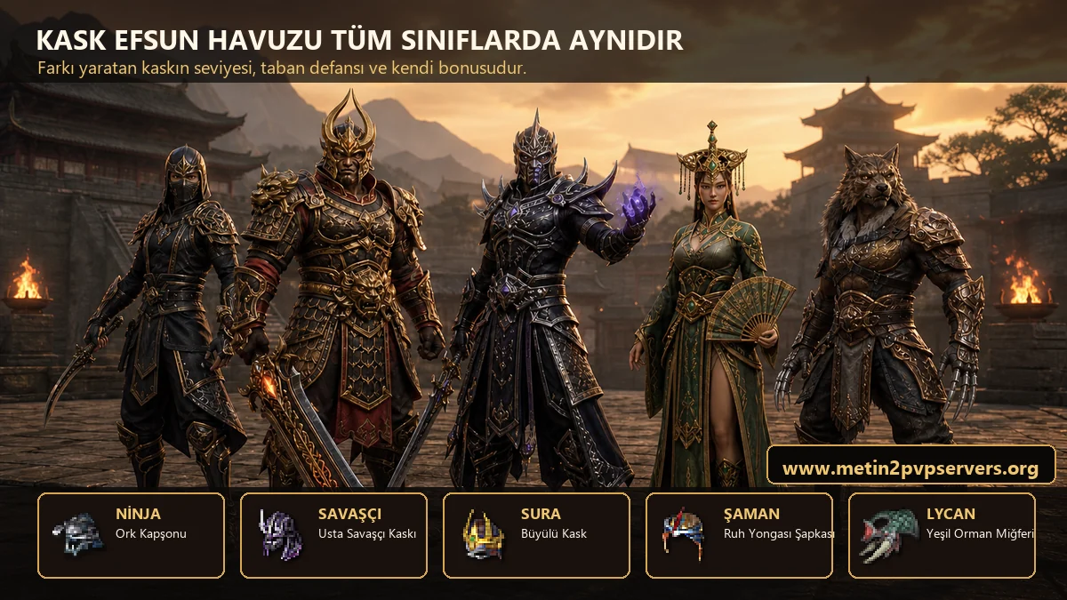Metin2 Ninja Savaşçı Sura Şaman ve Lycan sınıflarının kaskları ve ortak efsun havuzu