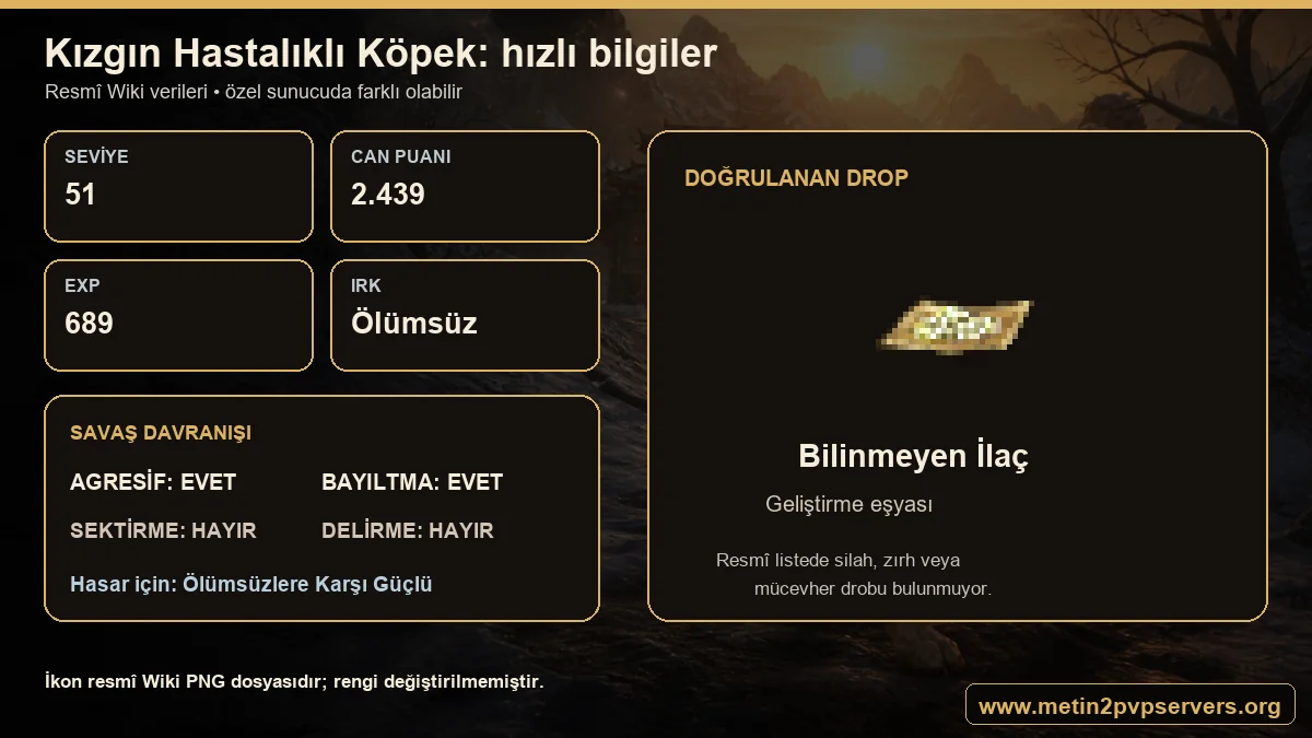 Metin2 Kızgın Hastalıklı Köpek seviye can EXP Ölümsüz efsunu ve Bilinmeyen İlaç drobu