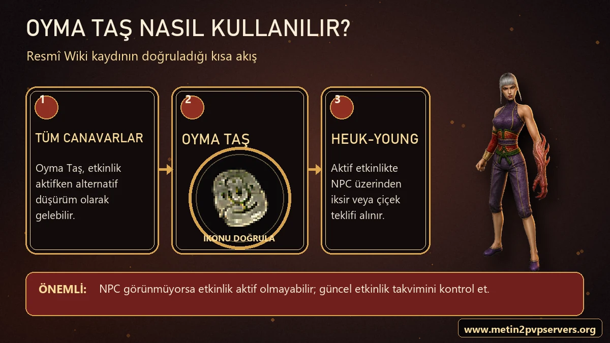 Metin2 Oyma Taş tüm canavarlardan düşürme ve Heuk-Young ile iksir veya çiçek değişim akışı