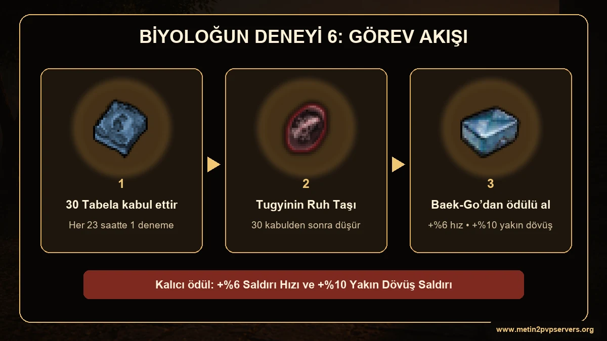 Metin2 Biyolog 80 otuz Tugyis Tabelası Tugyinin Ruh Taşı ve kalıcı ödül görev akışı