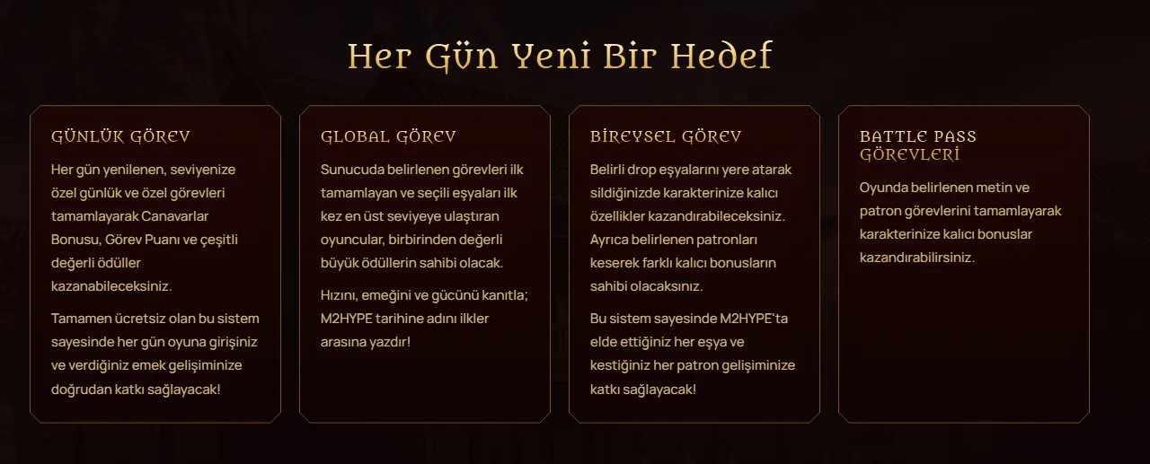 M2Hype günlük görevler ve Battle Pass sistemi