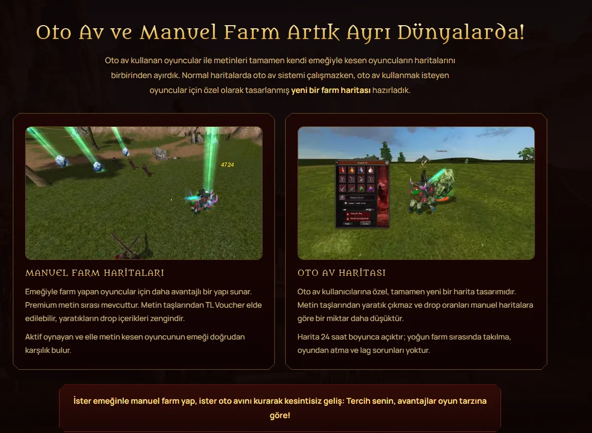 M2Hype otomatik av ve manuel farm seçenekleri