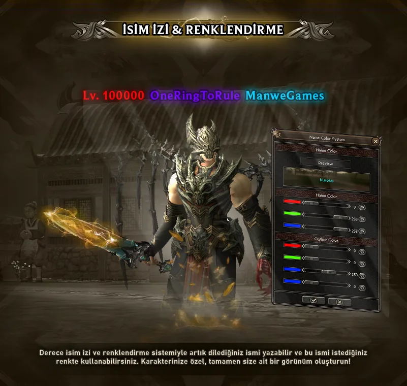 Manwe2 isim izi ve renk özelleştirmesi