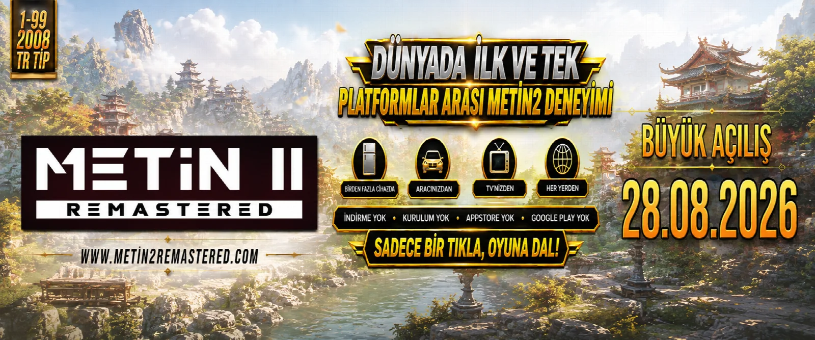 Metin2 Remastered 28 Ağustos 2026 1–99 mobil ve PC sezon kapağı