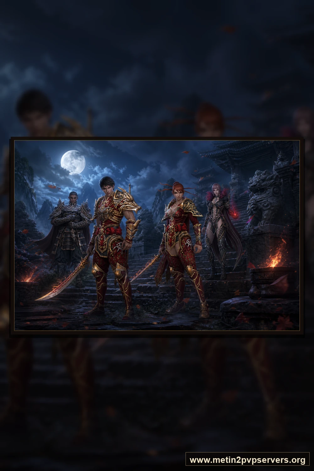 Dolunaylı tapınakta ninja ve sura Metin2 akıncıları için sinematik Metin2 wallpaper dikey telefon duvar kağıdı