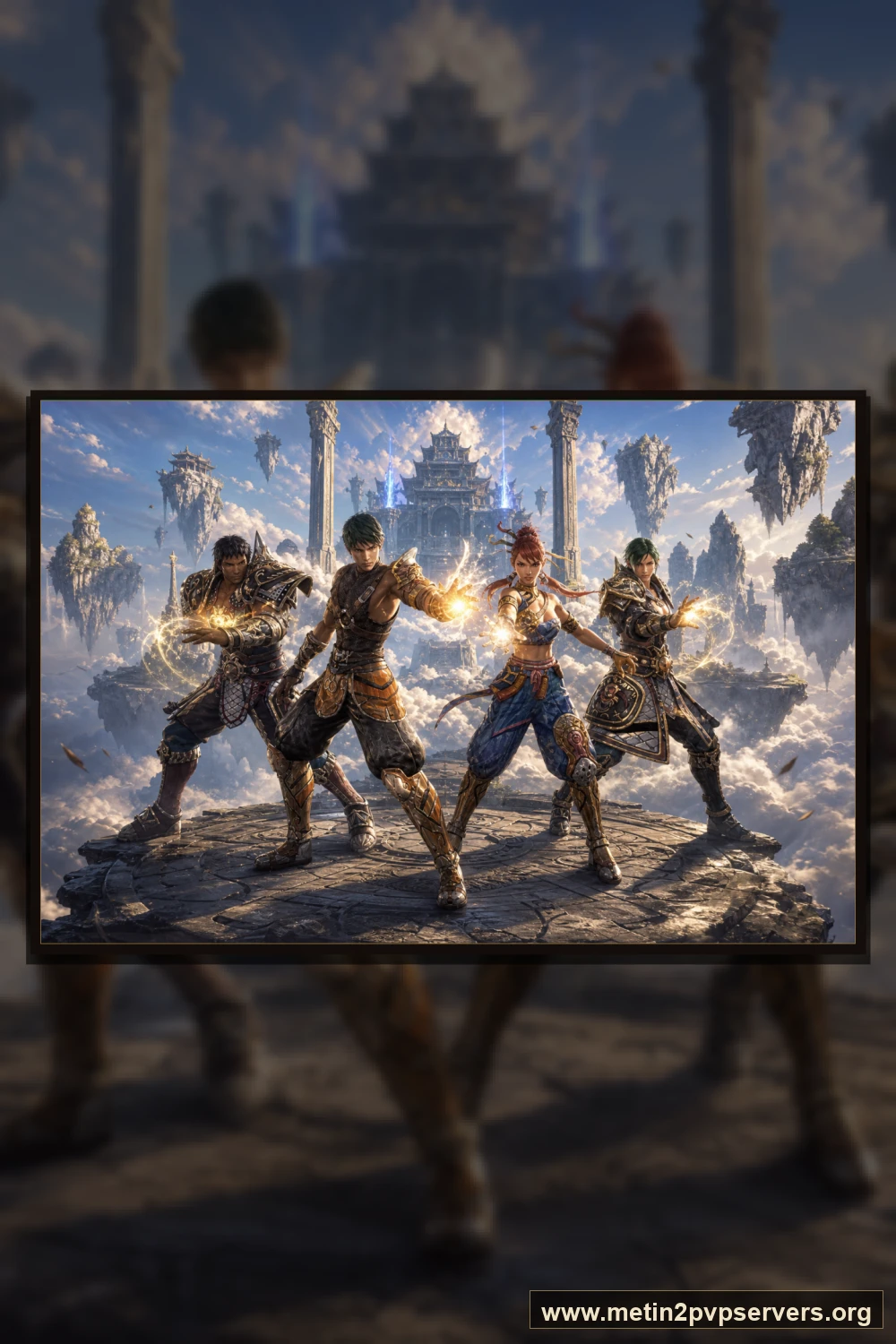 Göksel adada ninja ve Hwang zırhlı Metin2 muhafızları için sinematik Metin2 wallpaper dikey telefon duvar kağıdı