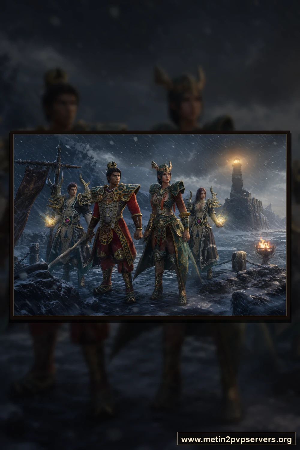 Karlı koyda savaşçı ve şaman Metin2 savunma birliği için sinematik Metin2 wallpaper dikey telefon duvar kağıdı