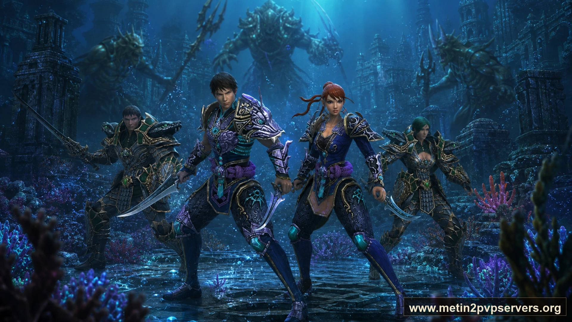 Batık tapınakta ninja ve Hwang zırhlı Metin2 muhafızları için sinematik Metin2 wallpaper