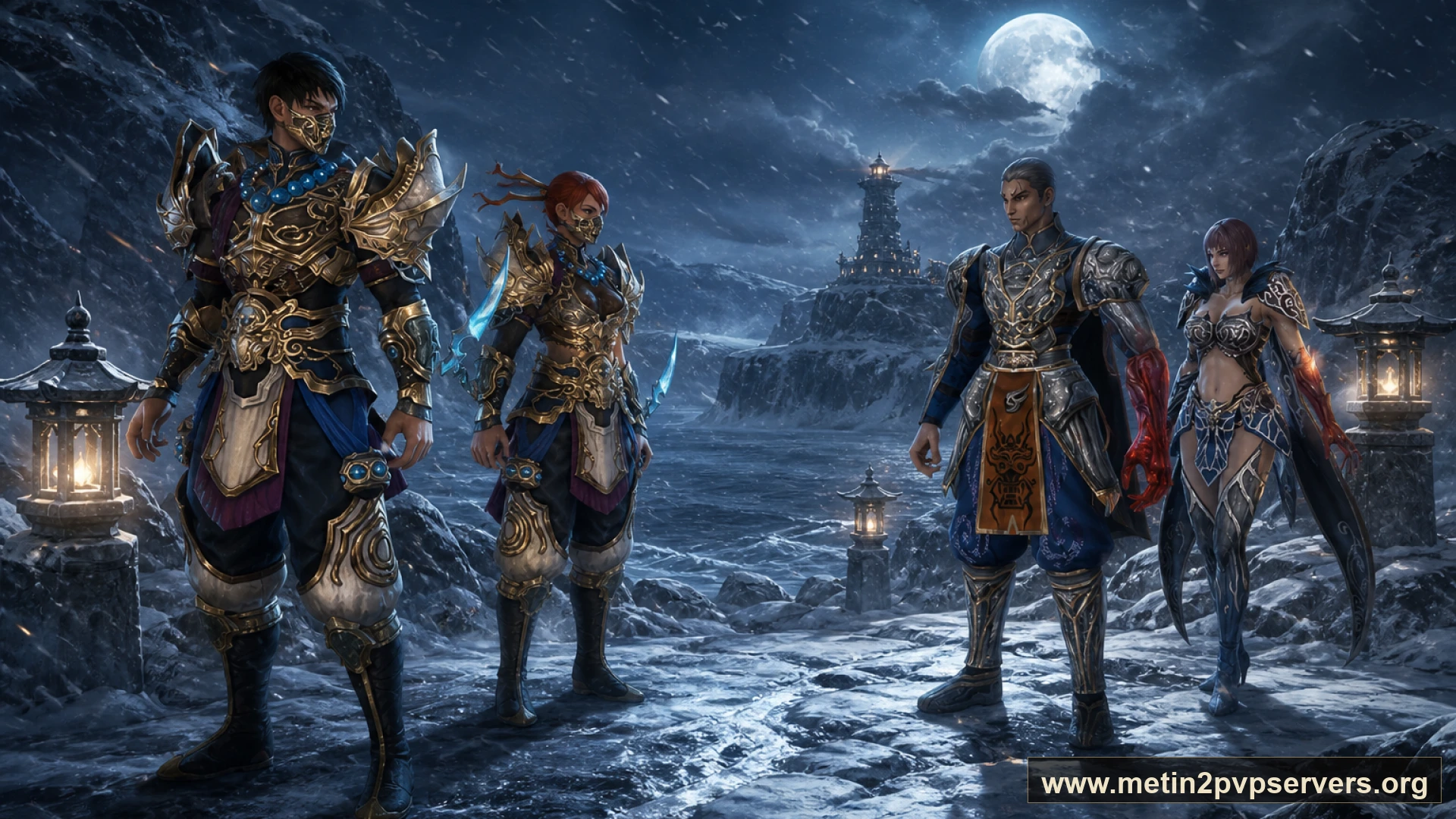 Karlı koyda ay ışığında ninja ve sura Metin2 nöbetçileri için sinematik Metin2 wallpaper