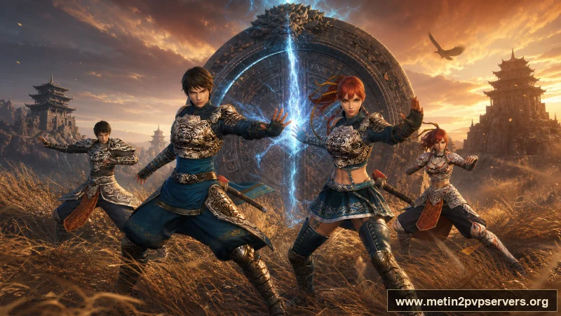 Altın bozkırda farklı zırhlı Metin2 ninja ekibi için sinematik Metin2 wallpaper