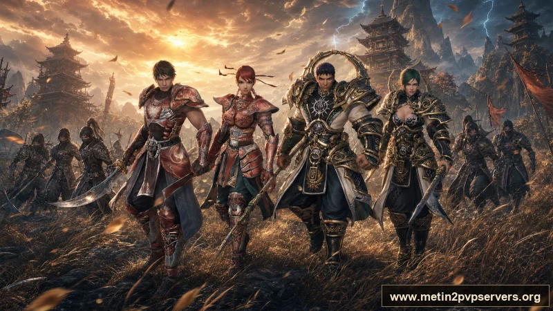Altın bozkırda ninja ve Hwang zırhlı Metin2 muhafızları için sinematik Metin2 wallpaper