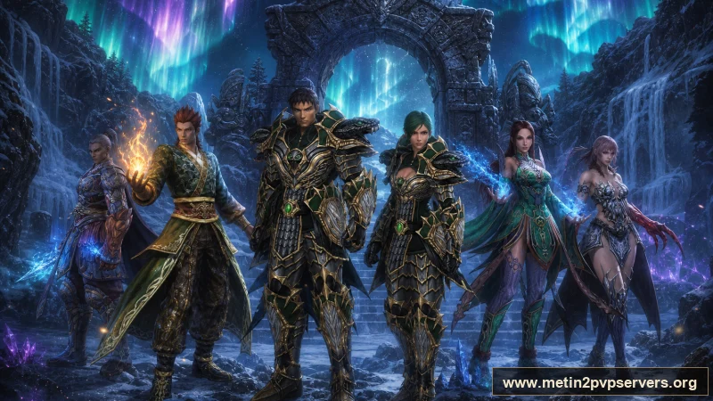 Aurora şelalesinde ateş ve buz enerjili Metin2 muhafızları için sinematik Metin2 wallpaper