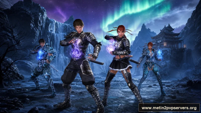 Aurora şelalesinde farklı zırhlı Metin2 ninja ekibi için sinematik Metin2 wallpaper
