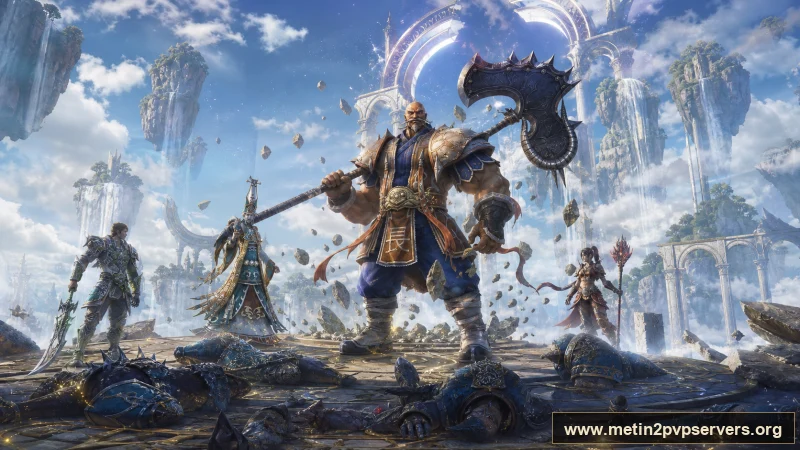 Bulutların üzerindeki göksel adada ağır zırhlı Bestial Kaptan boss karakteri için sinematik Metin2 wallpaper