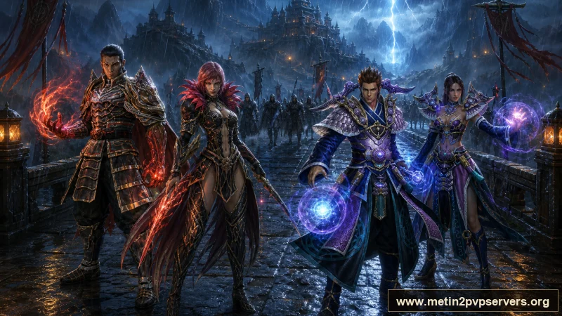 Fırtınalı dağ kalesinde sura ve şaman Metin2 karakterleri için sinematik Metin2 wallpaper
