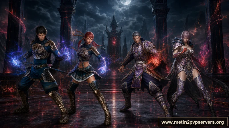 Obsidyen taht salonunda ay ışığında ninja ve sura Metin2 nöbetçileri için sinematik Metin2 wallpaper