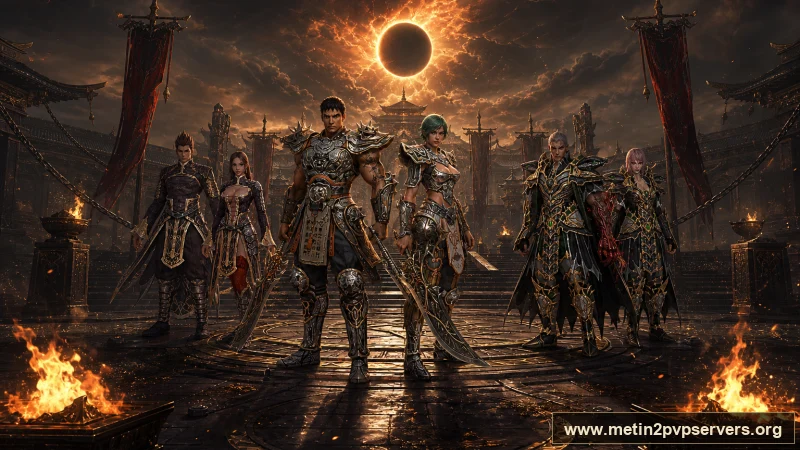 Tutulma meydanında ateş ve buz enerjili Metin2 muhafızları için sinematik Metin2 wallpaper